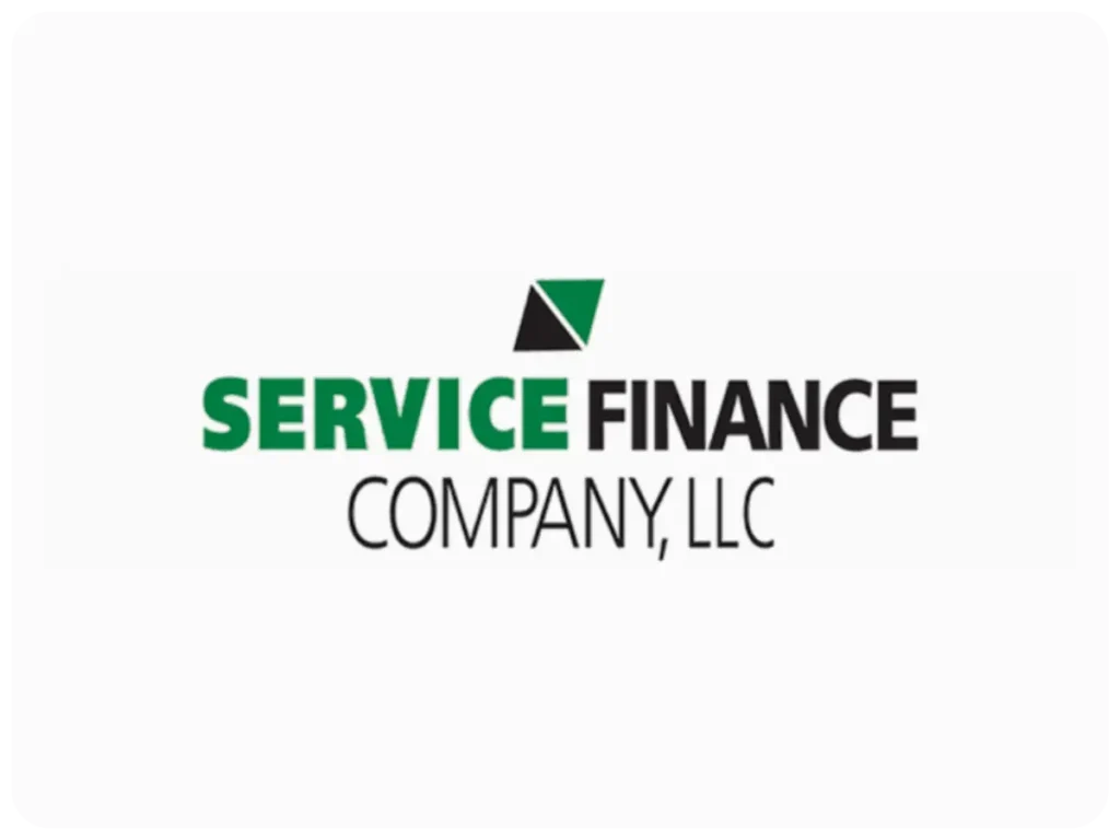 Service Finance Company, LLC logo with green and black text and a geometric green and black triangle above the word "SERVICE.