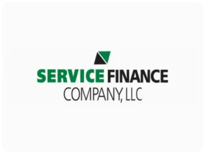 Service Finance Company, LLC logo with green and black text and a geometric green and black triangle above the word "SERVICE.